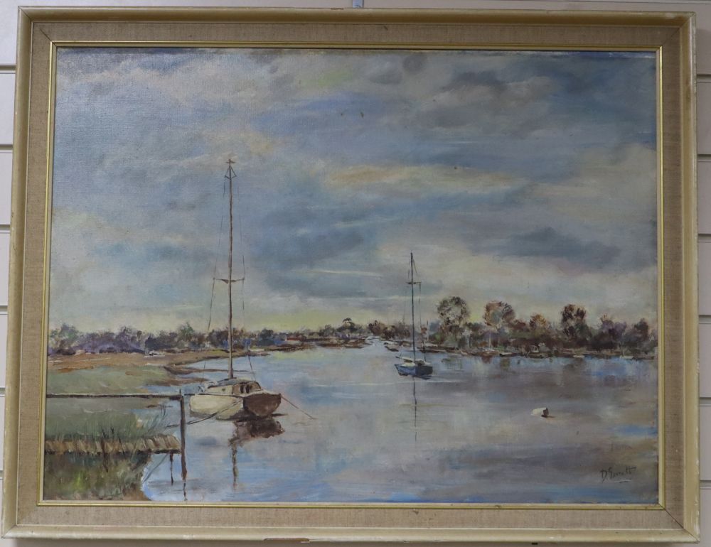 Don Garratt, oil on canvas, Yachts on an estuary, signed, 55 x 73cm